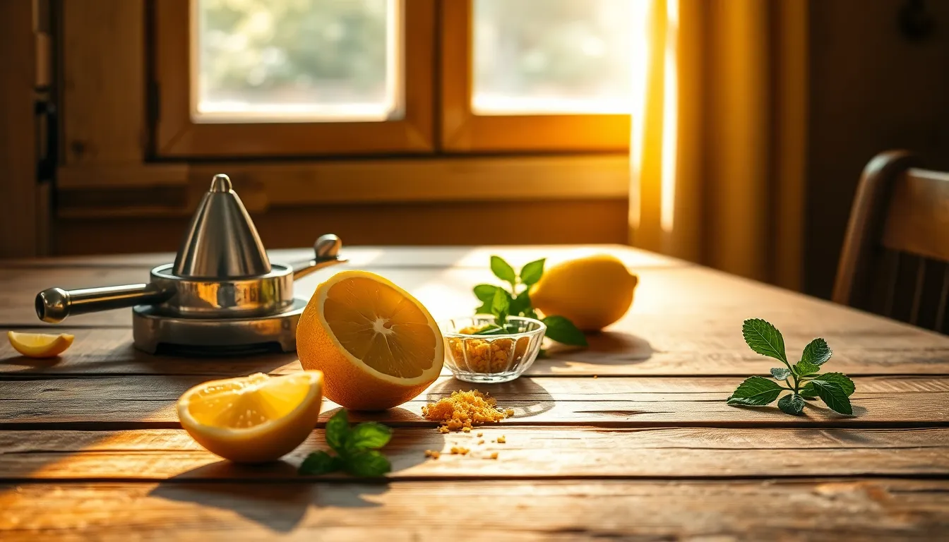 상큼한 레몬 슬라이스와 레몬즙