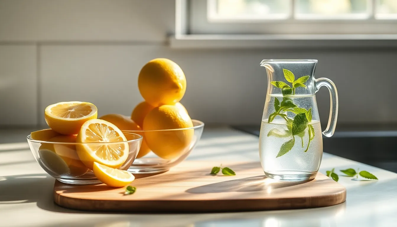 상큼한 레몬 슬라이스와 레몬즙